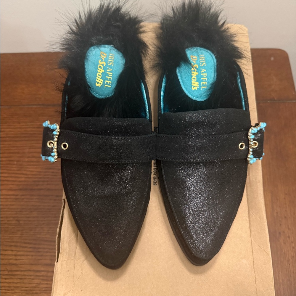 Dr Scholls Mr Carl Black Fur-Trimmed Women's Loafers NEW 6 - Picture 4 of 7